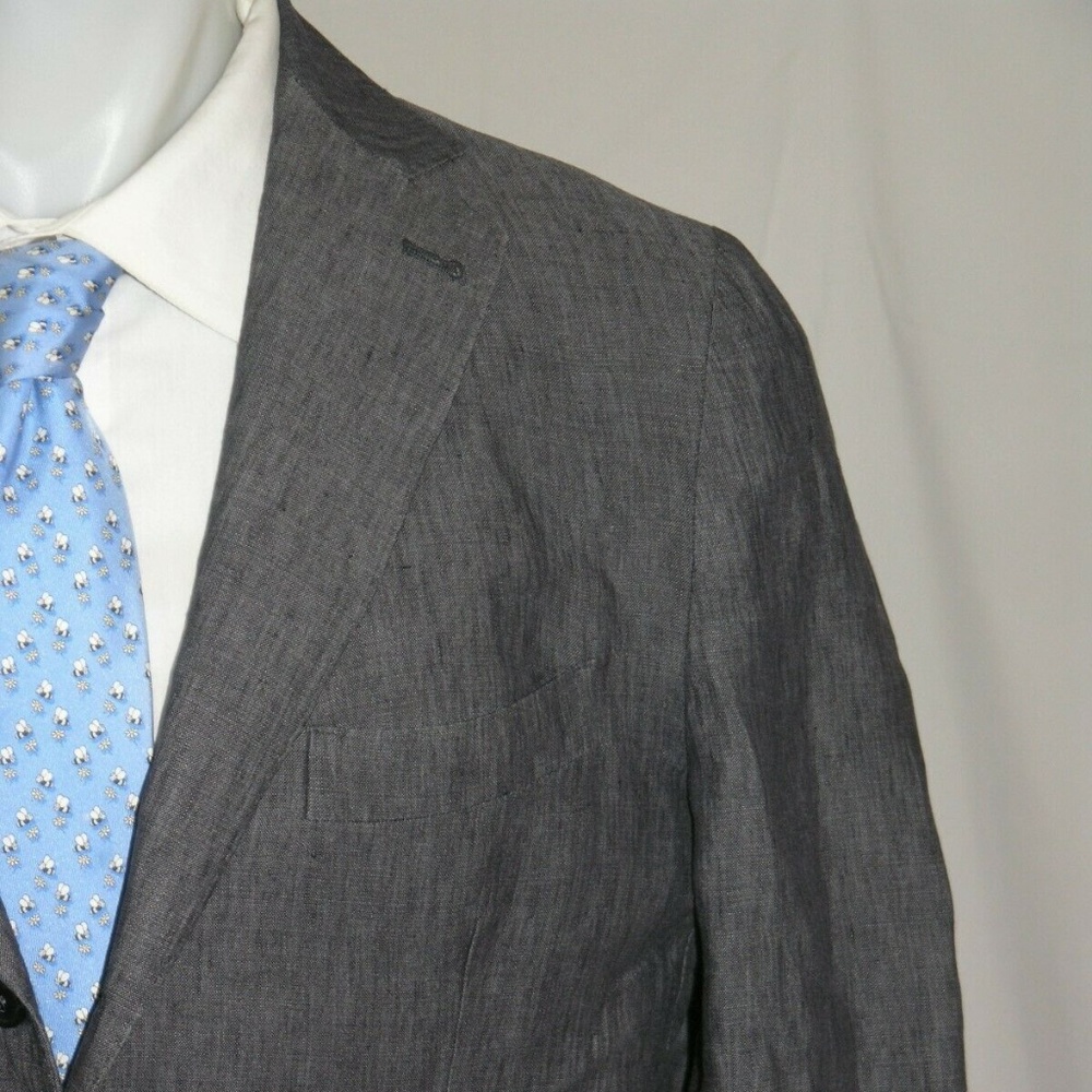 ARI Linen Cotton Blend Gray Woven Three Burton Blazer 42R